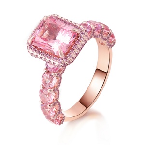 Anillos de Boda de Oro Rosa de 18k para Pareja, Diseño de 4 Puntas, Corte Baguette, Gema Rosa Cultivada en Laboratorio, Anillos Finos, Joyería de Regalo para Mujer - Product Image 1