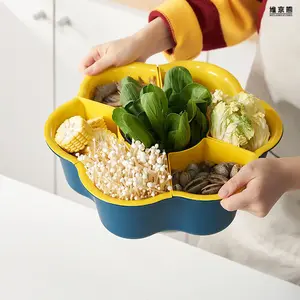 多機能クリエイティブ家庭用ロータリー鍋マルチグリッド野菜盛り合わせキッチン皿収納ボックスプラスチック排水バスケット