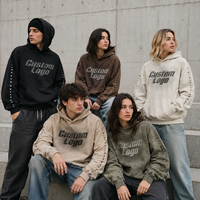 Sweat à capuche unisexe OEM surdimensionné en molleton épais, délavé à l'acide, avec imprimé lettres stencil et manches cloutées, style streetwear