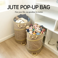 Panier à linge pliable en jute, type pop-up, pour jouets d'enfants et vêtements sales, rangement pour salle de bain et armoire