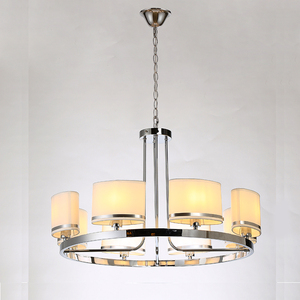 Lampadario Moderno 2026 in Metallo Cromato e <span class=keywords><strong>Paralume</strong></span> <span class=keywords><strong>Beige</strong></span>, 8 Luci o 6 Luci, Adatto per Soggiorno - Product Image 3
