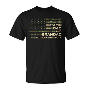 T-shirt I Have Two Titles Dad And Grandad pour la fête des pères, motif drapeau camouflage, chemise noire pour hommes - Product Image 2