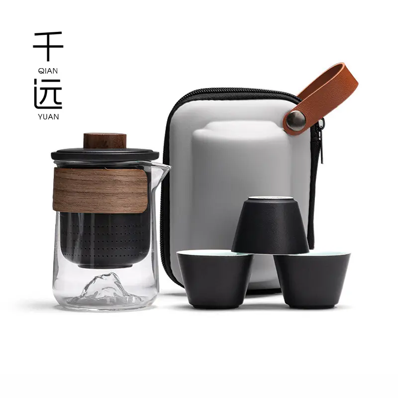 Service à thé kung fu de voyage, tasse à craquelures, costume portable en céramique d'extérieur tasses en verre contractées un pot de trois tasses