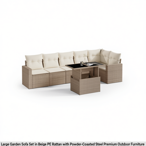Conjunto de Sofás Grandes para Jardín, Color Beige, Ratán Sintético, Estructura de Acero con Recubrimiento en Polvo, Muebles de Exterior para 6 Personas, Diseño Premium - Product Image 1