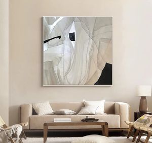 Pittura a olio astratta su tela fatta a mano nera <span class=keywords><strong>e</strong></span> minimalista moderna strutturata nera bianca per l'home Office Hotel Wall Art decoro - Product Image 4