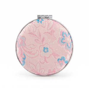 Round Compact Mirror Keychain With Song Brocade Fabric Double Sided Folding Makeup Mirror <b>Plastic</b> Frame Glass Mirror - Product Image 1
