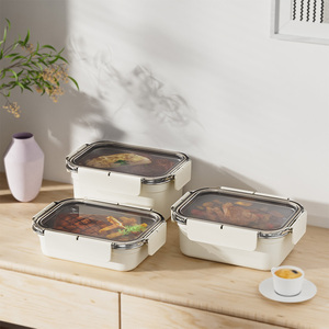 Thực Phẩm Lưu Trữ Thép Không Gỉ Hộp Ăn Trưa Không Dính Cách Điện Bento Hộp Lò Vi Sóng An Toàn Thực Phẩm Container Với Trong Suốt Kín Nắp - Product Image 5