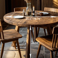 Amerikanischer Landhausstil Massivholz Runder Esstisch mit Klappbarem Verstecktem Stauraum & Drehplatte Antikes Vintage-Design für 6 Personen