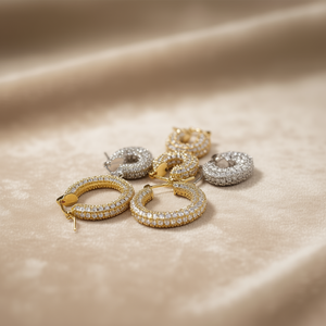 Pendientes de Aro de Lujo para Mujer, Chapados en Oro de 22k, con Cristales de Circonita, Diseño de Canal, Joyería para Fiesta, Versión Pequeña, Oro Blanco - Product Image 2