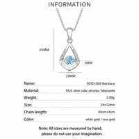 Collier en Moissanite 5mm, Pendentif Goutte d'Eau en Zircon Cubique Bleu pour Femme, Argent Sterling 925 Plaqué Or Blanc, En Stock, Bijoux en Gros