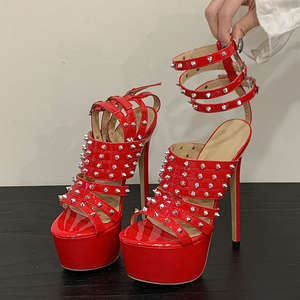 Scarpe da <span class=keywords><strong>Donna</strong></span> Sexy <span class=keywords><strong>con</strong></span> Borchie Metalliche, Tacchi Alti Estremamente Sottili, Sandali <span class=keywords><strong>con</strong></span> Plateau Spesso e Punta Aperta, Scarpe da Ballo <span class=keywords><strong>con</strong></span> Cinturini alla Caviglia - Product Image 5