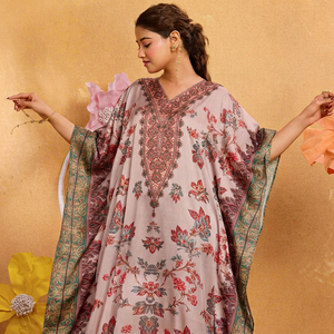 Hot Sale Designer Turkish Style <b>Kaftan</b> Kurta <b>Women</b> Adults Polyester Handmade Batwing Sleeves V Neck Regular Fit Flared Hem Midi - Product Image 1