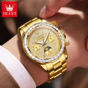 Drop Shipping OLEVS Luxury <b>Automatic</b> Mechanical Men Watch Moon Phase Diamond Dial Waterproof <b>Wristwatch</b> Luminous Calendar Week - Product Image 3