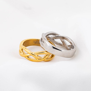 Geometric Fashion <b>Titanium</b> Steel Gold Plated Couple <b>Rings</b> Unisex Engagement Jewelry XYR0078 - Product Image 4