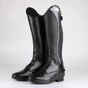 Bottes d'équitation professionnelles pour enfants, bottes d'obstacles en cuir de vachette avec cordon de serrage et anti-décollement - Product Image 3