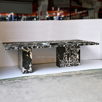 Ensemble de table à manger en marbre travertin naturel, table à manger moderne extensible et convertible pour hôtel, villa, atelier
