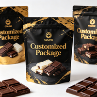 Pochette à fermeture éclair personnalisée en feuille d'or noir pour l'emballage de chocolats artisanaux, de truffes, de fèves de cacao et de confiseries gourmandes
