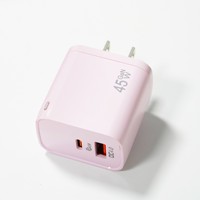 Pengisi Daya GaN 45W A+C Dual Port Pengisian Cepat Lampu LED Warna Macaron PD QC3.0 Adaptor Pengisi Daya Dinding Universal untuk Ponsel Laptop