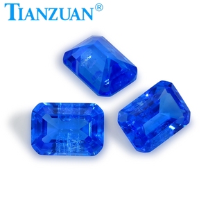 Gemme Sintetiche di Spinello Blu 5x7mm, Taglio <span class=keywords><strong>Smeraldo</strong></span>, Forma Rettangolare, <span class=keywords><strong>con</strong></span> Inclusioni e <span class=keywords><strong>Crepe</strong></span> all'Interno - Product Image 1