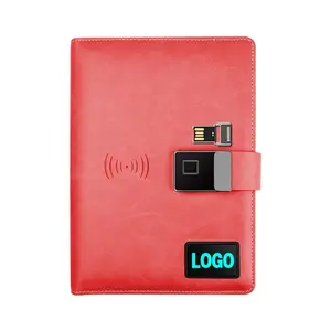 Multifunction Leather Notebook Led Logo Screen 10000 Mah Powerbank 16g U Disk Fingerprint Lock A5 Binder Agendas With Power Bank