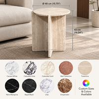 Table d'appoint ronde en travertin naturel, style nordique, pour la décoration intérieure de villas, salons et hôtels.