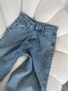 Jean en strass pour femme, style industriel, nouvelle collection été, coupe ample, jambe droite, pantalon large, tendance - Product Image 4