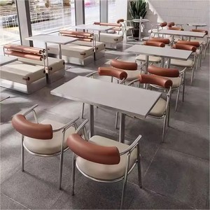 Foshan Steel Plant World Tables et chaises de <span class=keywords><strong>restaurant</strong></span> à thème en acier inoxydable personnalisées Tables et chaises de café en cuir PU Stand - Product Image 5