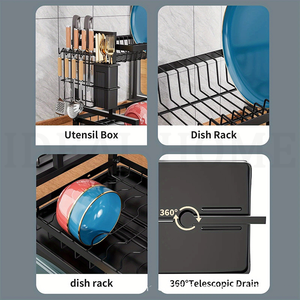 Karbon çelik siyah mutfak Metal 2 katmanlı bulaşıklık Drainboard Set bulaşık kurutma rafı çatal süzgeç ile süzgeç - Product Image 3