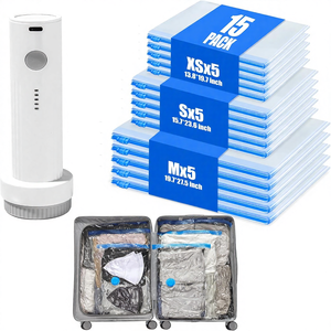 Sacs de rangement <span class=keywords><strong>sous</strong></span> <span class=keywords><strong>vide</strong></span> 15 pièces, compression, emballage, pompe électrique sans fil, <span class=keywords><strong>valise</strong></span>, scellage <span class=keywords><strong>sous</strong></span> <span class=keywords><strong>vide</strong></span>, vêtements, économiseur d'espace - Product Image 1