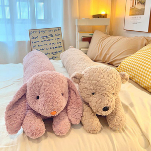 <b>Cute</b> <b>Bear</b> Rabbit-Shaped Knitted Plush Lumbar Pillow for Women's Leg Support During Sleep Breathable & Eco-Friendly - Product Image 2