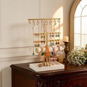 3 Tier Jewelry Organizer Stand with Ring Tray - Adjustable <b>Tall</b>, Jewelry Holder for Necklace, Bracelet, Earring, Ring <b>Storage</b> - Product Image 4