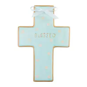 Blue Dot Church Decorative Figurine Ceramic Wall Cross for Home Party Wedding