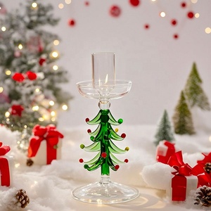 Bougeoirs décoratifs de Noël soufflés à la <span class=keywords><strong>main</strong></span>, ornements 3D en forme de tige d'arbre de Noël vert, chandeliers en verre borosilicate de haute qualité - Product Image 4