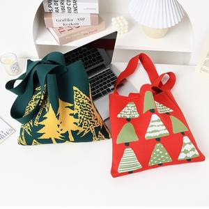 Sac à main tricoté décontracté pour femme pour usage quotidien Sac à provisions réutilisable avec motif d'<span class=keywords><strong>arbre</strong></span> de Noël en polyester - Product Image 2