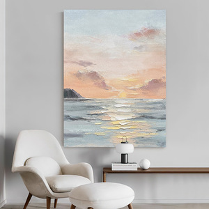 Pintura al Óleo Pintada a Mano, Paisaje Marino al Amanecer, Impresionismo, 100% Hecho a Mano, Arte Moderno Minimalista para la Pared del Sofá del Salón - Product Image 1