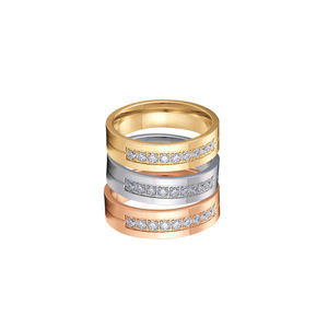 Cincin Pasangan Berlapis Emas 24k Tricolor untuk Wanita, Cincin Janji Pernikahan Pertunangan Perak Emas Mawar Fashion Wanita - Product Image 5