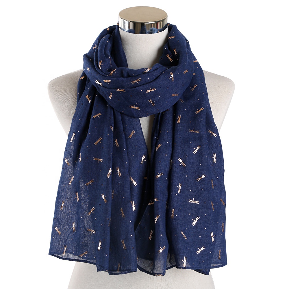 Kejia шарф 2019, Новое поступление, Женский Золотой декоративный шарф из фольги с принтом стрекозы, Пашмина, палантин, шарф