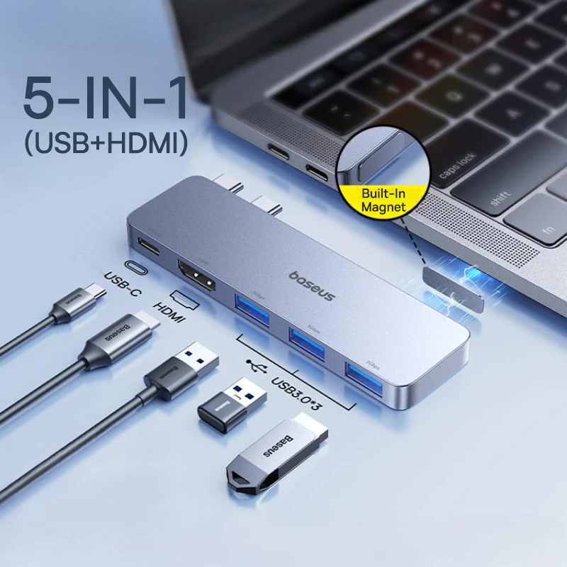 USB 5 en 1 gris con HDMI