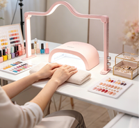 Lampe à ongles LED demi-lune rose à strass, intensité réglable, lumière arquée ajustable pour maquillage permanent et espace de travail de salon de beauté