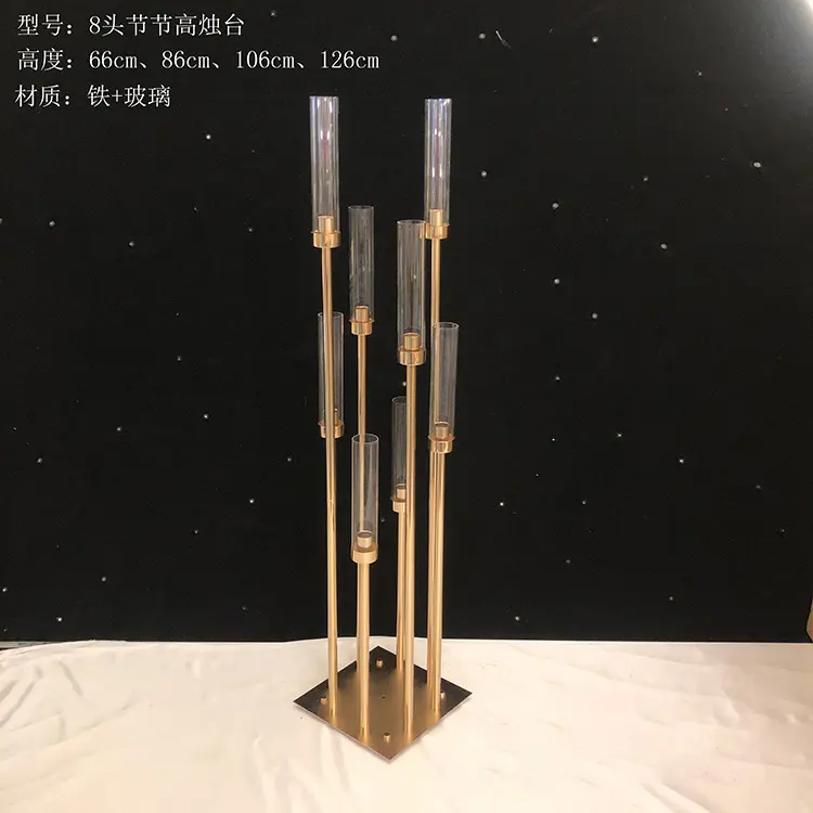 C-CDS006-2 all'ingrosso nuovi centrotavola candelabri d'oro 8 bracci portacandele in metallo per la decorazione di eventi di nozze