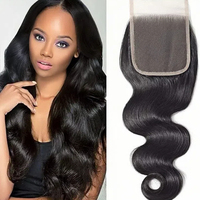 Letsfly 100% Cheveux Humains Vierges Fermeture en Dentelle Frontale 4x4 13x4 Style Lisse Ondulation Naturelle Promotion à 5 $/Pièce des Fournisseurs de Cheveux