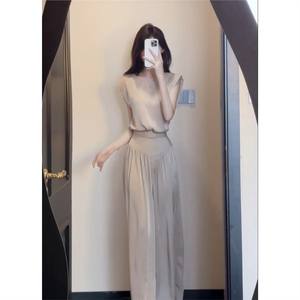 Conjunto de Dos Piezas para Mujer, Top Sin Mangas de Gasa, Pantalones Anchos de Cintura Alta, Color Sólido, Estilo Casual 079 - Product Image 5