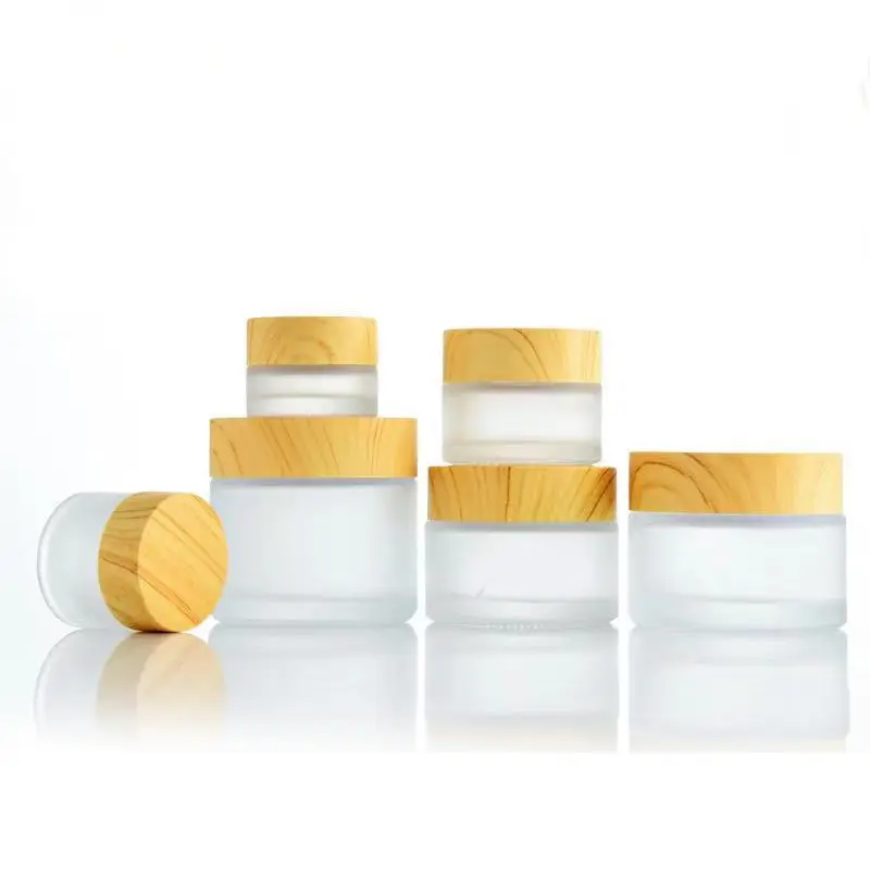 1oz 2oz 10g 30g 50g 60g 100g luxury mini small 100ml empty wood cream frosted cheap cosmetic glass jar with bamboo lid