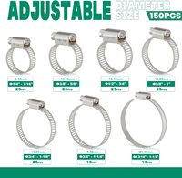 Kit d'assortiment de colliers de serrage pour tuyaux, 150 pièces, réglables de 1/4"-1-1/2"(6-38mm), 7 tailles