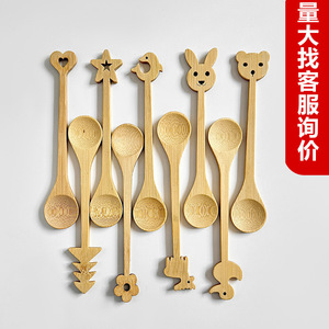 Cuillères en bambou pour enfants, dessin animé, pour desserts, café, glaces, biodégradables, jetables - Product Image 4