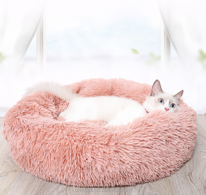 Lusso rotondo letto per cani lavabile peluche divano con modello solido in pelliccia sintetica cuccia per cuccioli e gattini - Product Image 1