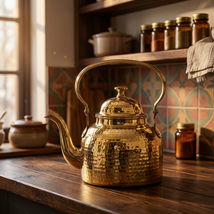 Vintage Brass <b>Tea</b> <b>Kettle</b> With Lid Metal Handle Water Pot <b>Kettles</b> - Product Image 5