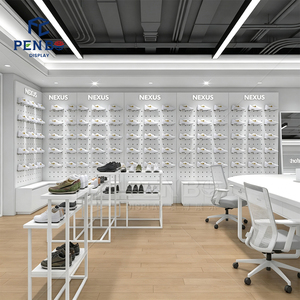 Meuble de présentation minimaliste blanc pour magasin de chaussures, étagère murale perforée, étagère lumineuse pour chaussures, pour salle d'exposition de vente au détail de chaussures - Product Image 5