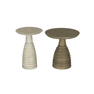 Mesa auxiliar redonda de madera de mango macizo tallada a mano, muebles decorativos portátiles con acento para sala de estar, dormitorio o entrada - Product Image 2