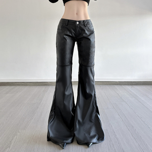 กางเกงหนัง PU ทรงขาบาน เอวต่ำ ทรงเข้ารูป สไตล์มินิมอล Y2K แฟชั่นลำลองแนวสตรีท กางเกงขากระดิ่ง - Product Image 2